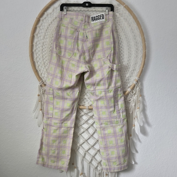 NEW Free People Ragged Priest Trail Jeans Plaid Utility Cargo Wide Straight Leg - Picture 6 of 16